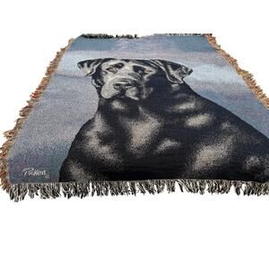 Black Lab Dog Woven Tapestry Throw Blanket, 48x55 (59” incl fringe), Signed